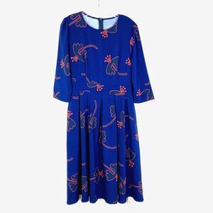 Simple Flavor Woman NWT Fit & Flare Midi Dress Size S-M Blue Floral Loose Pleats